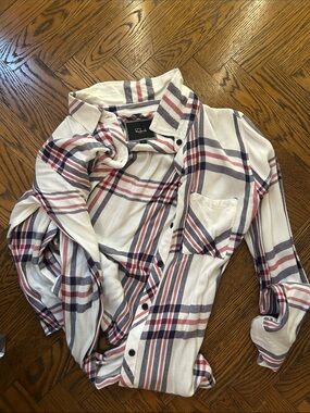 Rails Cream Plaid Shirt with Navy & Red Stripes